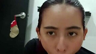 Hot guy invites stepsister inside for passionate oral sex with big tits until cum fills mouth.