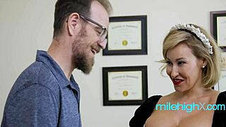 The asian milf says, 'my husband barks, but i bite with this strapon on the busty maid.'