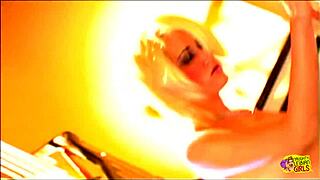 classic lesbian babes in high heels kiss and suck a glass sex toy, but the close-up licking is wild.