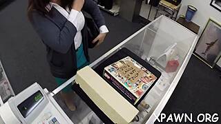 I-I am having sloppy blowjob sex in the shop with horny rough ball licking