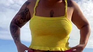 Wearing Bikini That Splits Pussy On Beach!