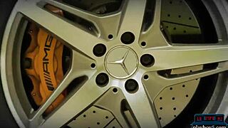 Playboy babes in hot bikinis wash a mercedes amg gt outdoors.