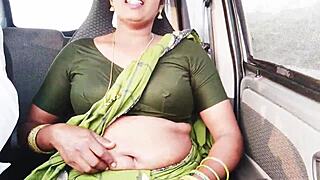 Does the beautiful Indian maid talk dirty during car sex?