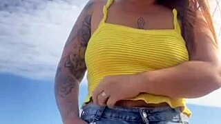 Wearing Bikini That Splits Pussy On Beach!