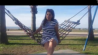 naked girl sunbathing on the public beach