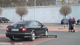 I fuck the big ass redhead babe at public gas station gloryhole