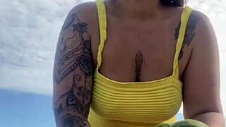 Wearing Bikini That Splits Pussy On Beach!