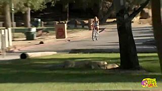 Inked Blonde Feels Passionate Seduction with Wandering Cyclist Using Double Ended Dildo