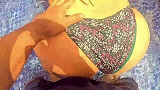 Big Ass Babe Masturbates in Pool, Surprised by Fucking