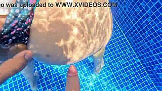 Big Ass Babe Masturbates in Pool, Surprised by Fucking