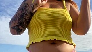 Wearing Bikini That Splits Pussy On Beach!