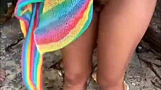 African Exhibitionists Flash Big Pussies in Secret Beach 5some Backstage in São Vicente