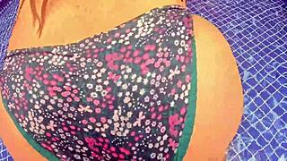 Big Ass Babe Masturbates in Pool, Surprised by Fucking