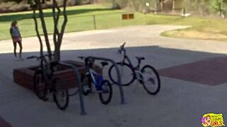 Inked Blonde Feels Passionate Seduction with Wandering Cyclist Using Double Ended Dildo