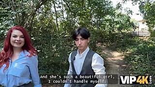 Sexy Redhead Miss Olivia in Red Lingerie Fucked Publicly Before Boyfriend's Eyes.