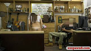 Petite brunette babe with small tits gets railed hard at pawnshop