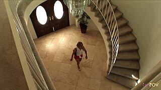 girl pulls brunette to bedroom for lesbian scissoring after boyfriend fuck