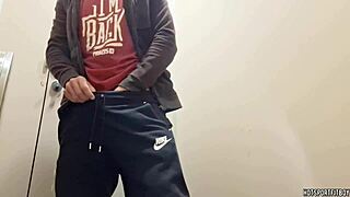 Hunky stud teases in public bathroom