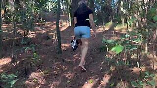 Amateur Gets Naked In Woods, Big Ass Exposed