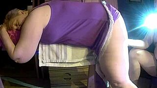 59yo tennessee slutwife bent over sawhorse. pussy closeup and dildo fuck.