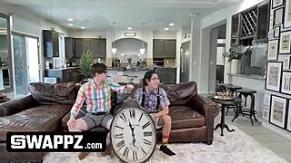 These fit teen stepsiblings get horny in the living room for a taboo jizz session
