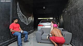 my friend's girlfriend dances close, notices my hard dick, fucks me in front of the cuckold