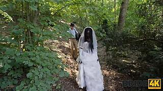 bride4k deals with cold feet and a wet pussy outdoors, cheating with an old black guy in nature