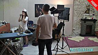 Nurse in seductive photoshoot at hospital with stockings