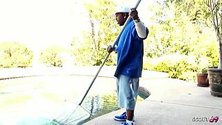 White Cougar Wife Seduces Black Midget Worker