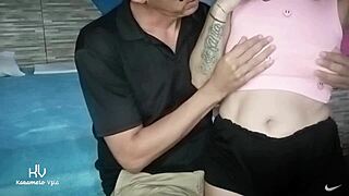 amateur teen dominated by daddy in cum-covered handjob