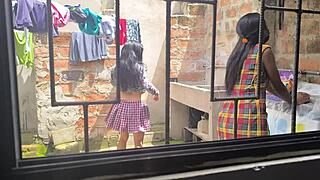 Housewives make homemade porn after laundry, they're hot sluts