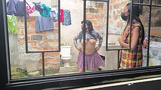 Housewives make homemade porn after laundry, they're hot sluts