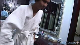 This Asian tranny gives soapy massage fun