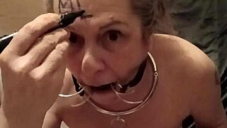 i bent over as a slut flashing in pov outdoor solo, reaching orgasm with bdsm mouth spreader and belt blows, feeling the intense pleasure