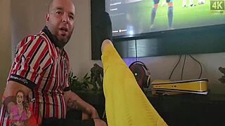 Cuckold Cleans Creampie From Wife's Big Clit Pussy.