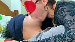 Hermanastra directs a deep French kiss that's very wet and passionate with her big ass Colombian girlfriend in panties