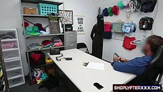 I get confronted by security officer Justin Magnum as Arab teen Delilah Day in shop. He shows footage of me hiding underwear under hijab before pov creampie in office doggystyle.
