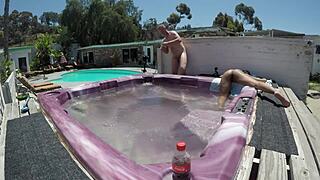 Dayanara gets naked in hot tub for deepthroat blowjob and hardcore sucking on cock 😏💦