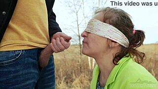 In the new 2024 game of taste outdoors, xsanyany explores romantic sensual foreplay with blindfolded blowjob and cum swallowing in forest garden nature.