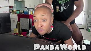 Whoa, this bald ebony submissive slut takes that big black cock deep in her tight asshole for intense anal destruction.