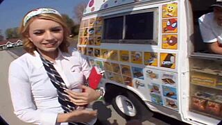 Hey, check out Lexi Belle getting deepthroated and creampied by that ice cream man in doggystyle action.