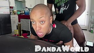 Whoa, this bald ebony submissive slut takes that big black cock deep in her tight asshole for intense anal destruction.