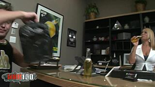 this horny blonde milf with a big ass gets fucked hard by a massive cock. she takes deepthroat and cum in mouth too.