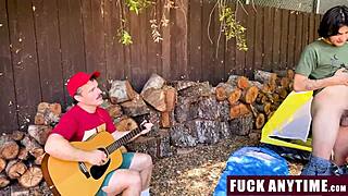 Three boys freeused hot chick in cowgirl and doggystyle during camping fuck