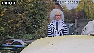 Five girls in costumes lick pussies and strap-on fuck asses at Halloween party with Alice Maze and Irogenia.