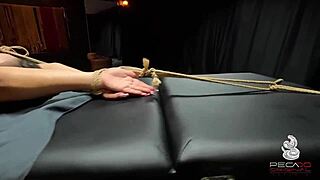 Perra es atada y sodomizada por su amo y cogida por el aprendiz de este