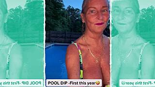 Hey, check out this 64 year old mature granny trying on bikini x outfits!