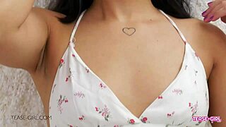 Petite teen 18+ shows perfect body in casting interview with cum swallow on sofa.