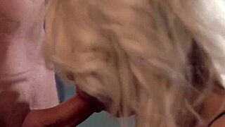 Blonde beauty delivers sexy classy blowjob with redhead flair and swallows eagerly