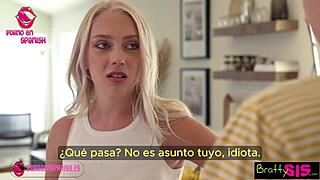 Brother insists but she refuses to perform oral act in this subtitled Spanish taboo teen scenario.